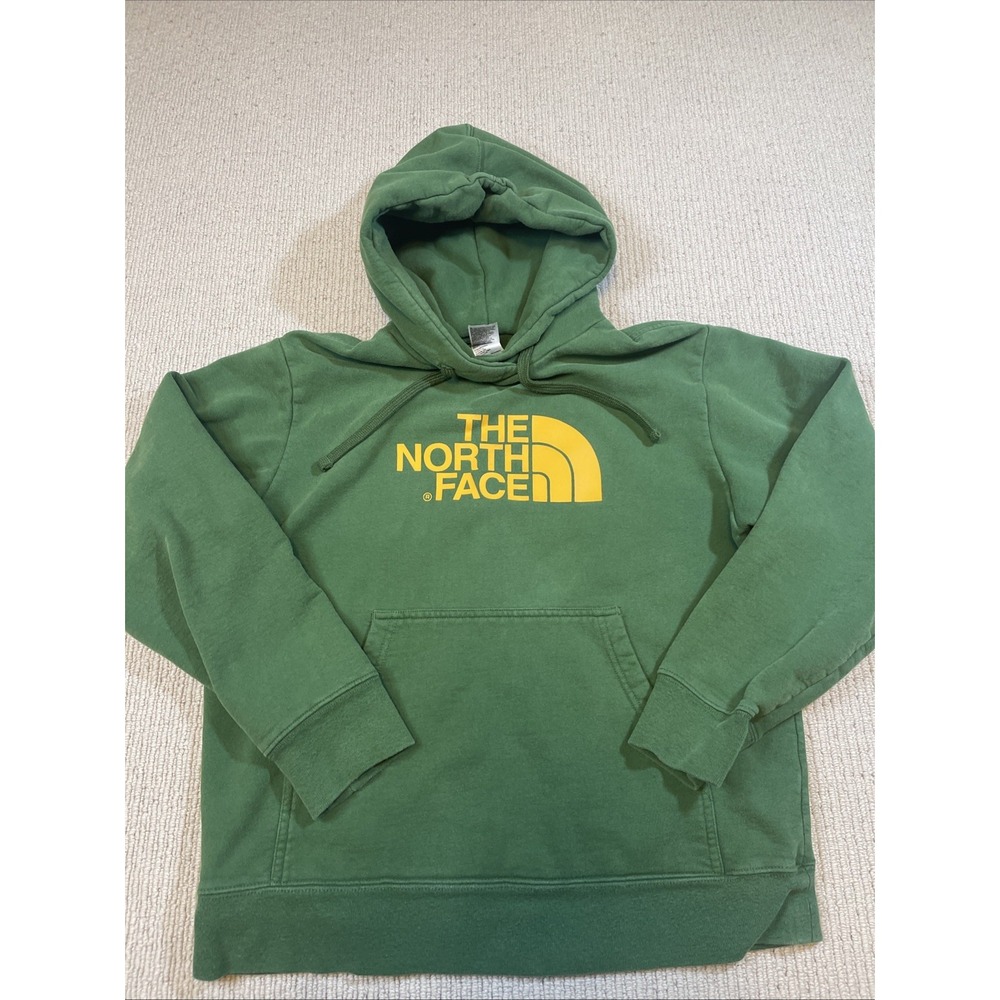 The North Face Men's Medium Hoodie Pullover Fleece Sweatshirt Big Logo Green